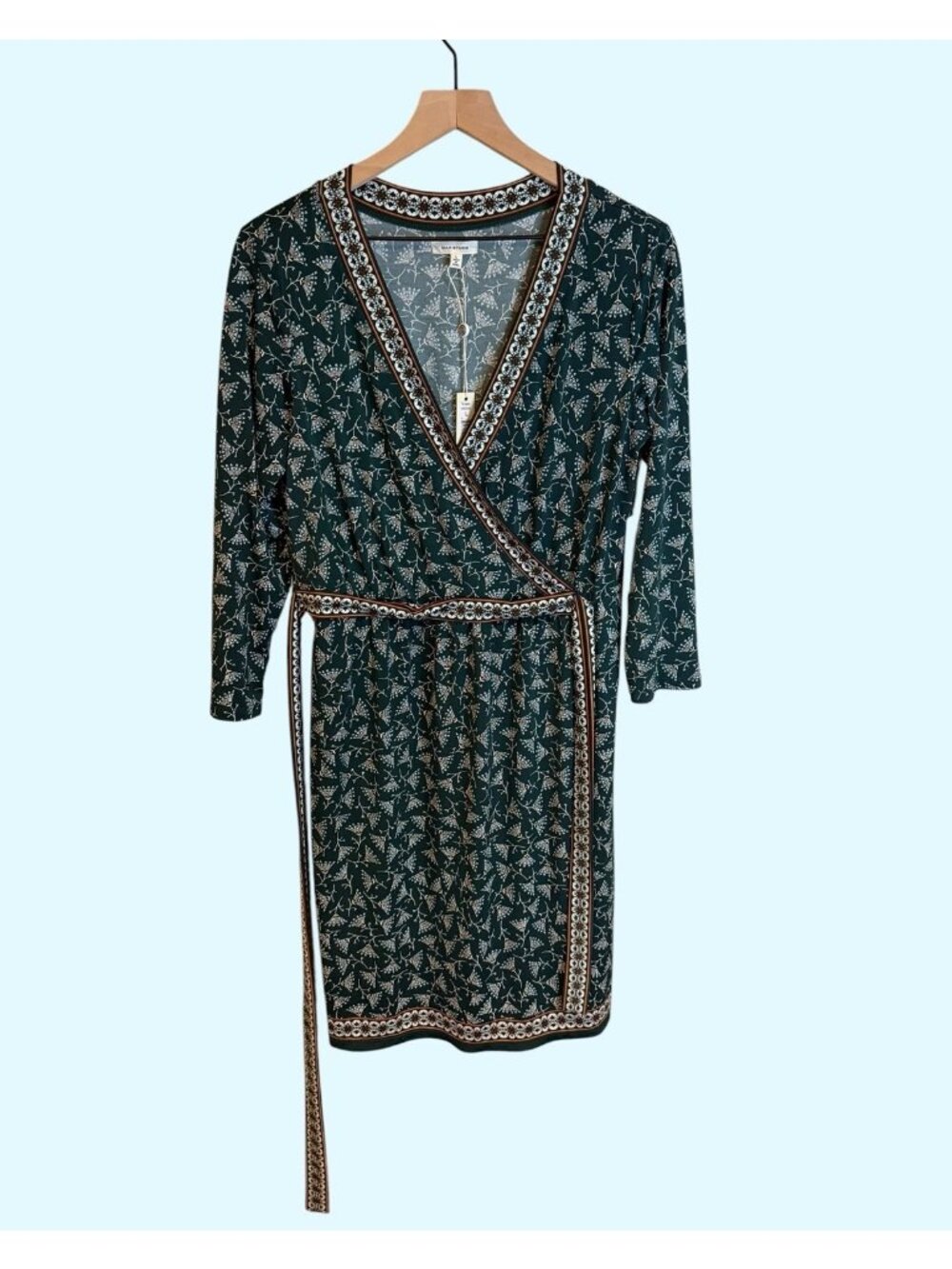 NWT Max Studio Hunter Green Large Floral Wrap Belted Jersey Knit Dress Career